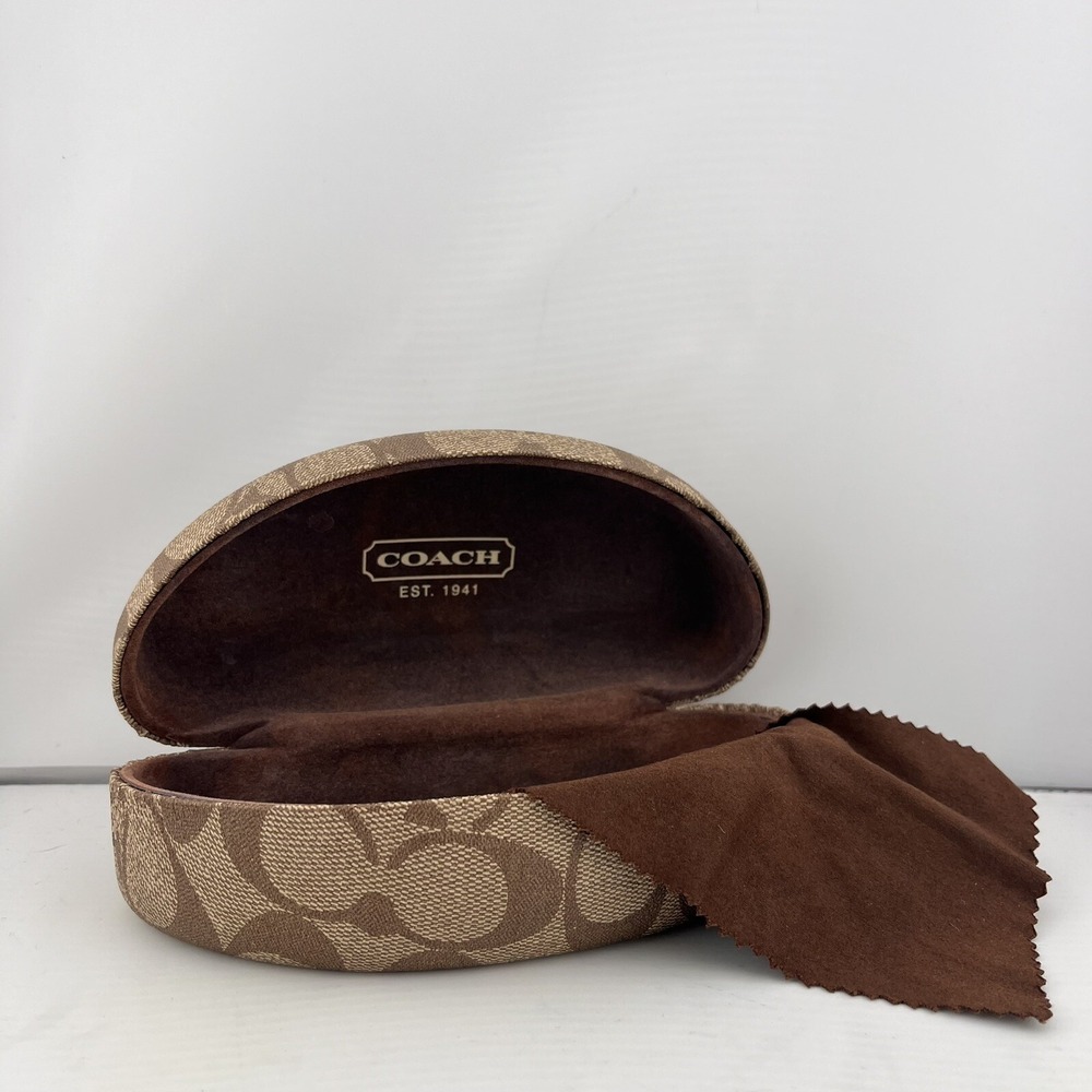 Coach‎ Signature "C" Clam Shell Hard Sunglass Case Storage Beige/Brown Large
